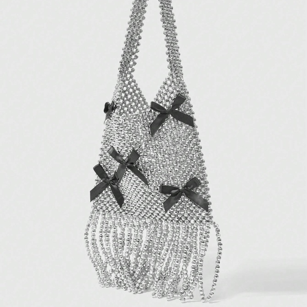 Goth Black Bow Pearl Tassel Evening Bag – Chain Strap Luxury Clutch 🖤✨